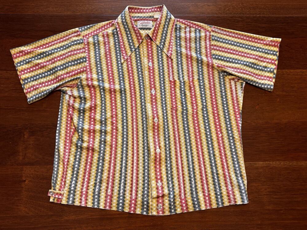Vintage Arrow The Spoiler Shorts Sleeve Dagger Collar Stripped Shirt 70s Pointed